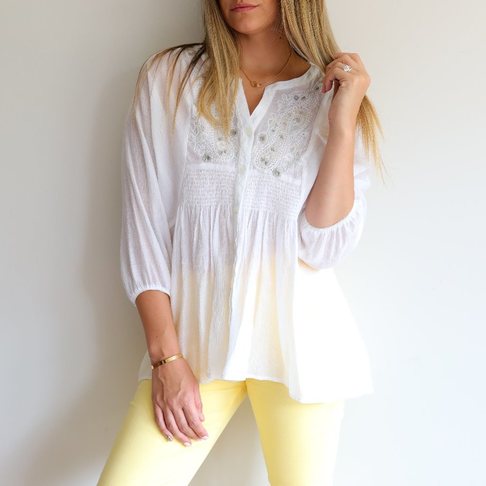 Free People Womens White Floral Top Size Small
